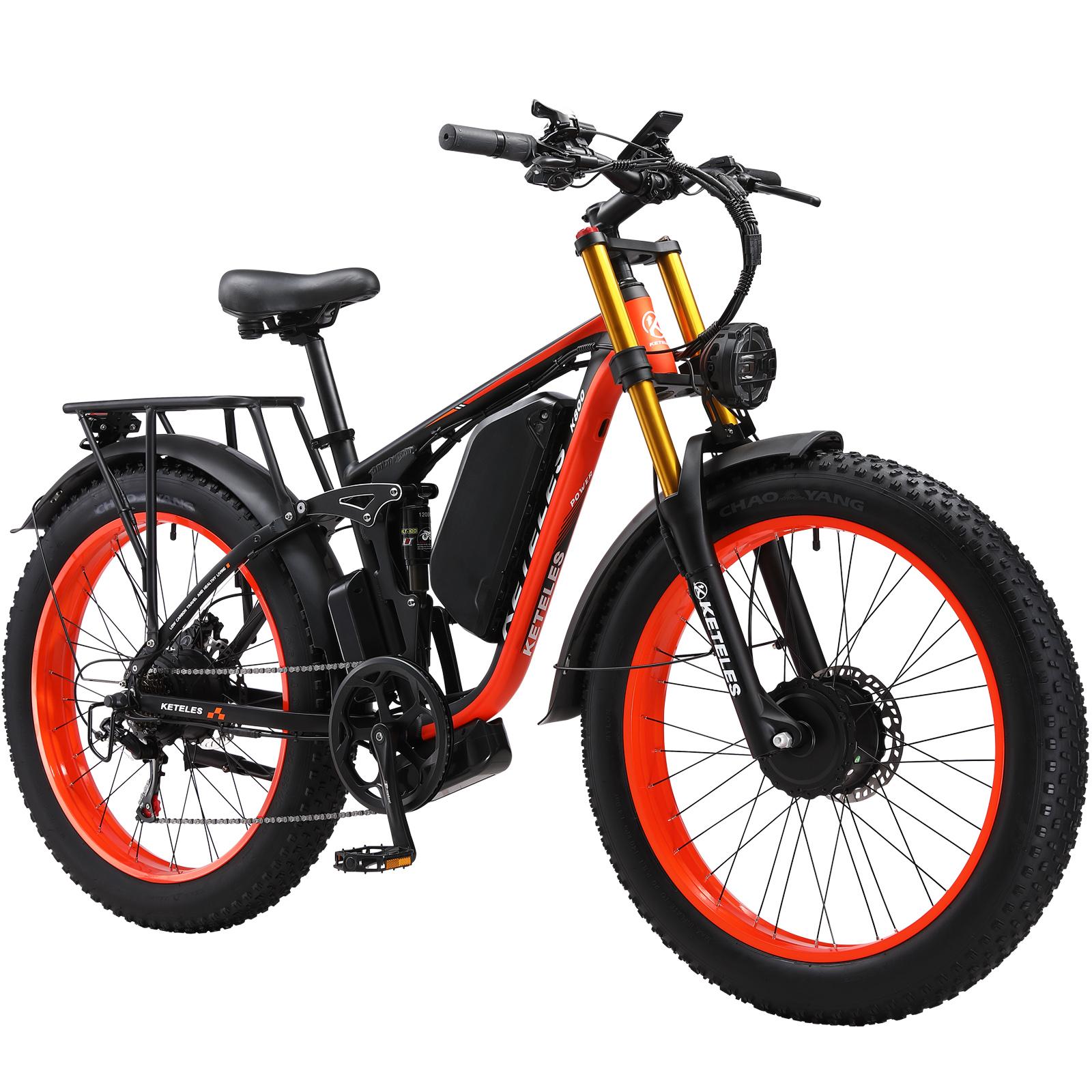 KETELES K800 PRO Fully-Suspension Elektrofahrrad, 48V 23Ah Akku, Hydraulische Scheibenbremsen orange