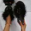 Fashion New Summer Faux Fur Platform Slippers Women Indoor Furry Fur Slides Women Plush Flat Sandals Casual Fluffy Slippers House Shoes