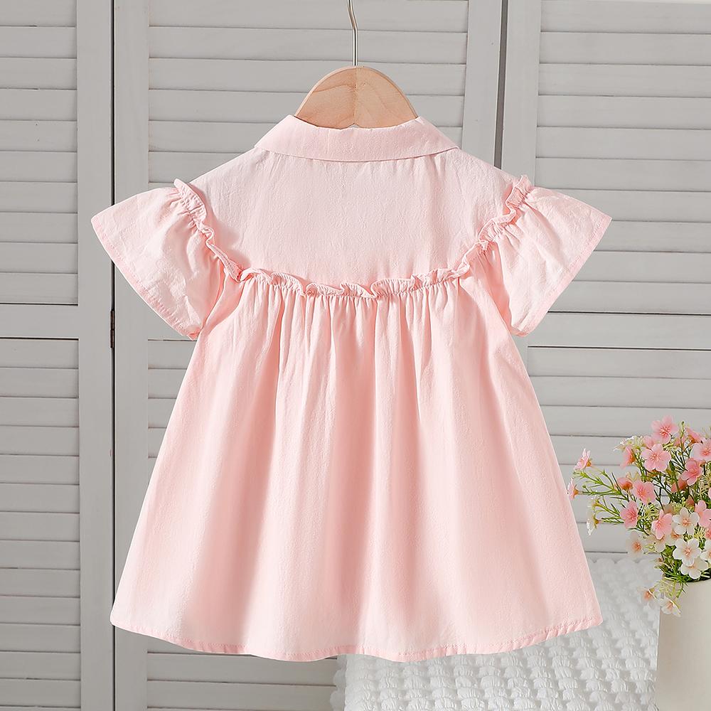 Kids 100% Cotton Fly Ruffle Sleeve Blouse 2-8 Years Floral Embroidery Doll Collar Girls Button Shirt Summer Casual Tops