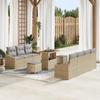 10-piece Garden Sofa Set with Beige Cushions Poly Rattan Acacia, 2-seater Garden Sofa with Cushions 3362622
