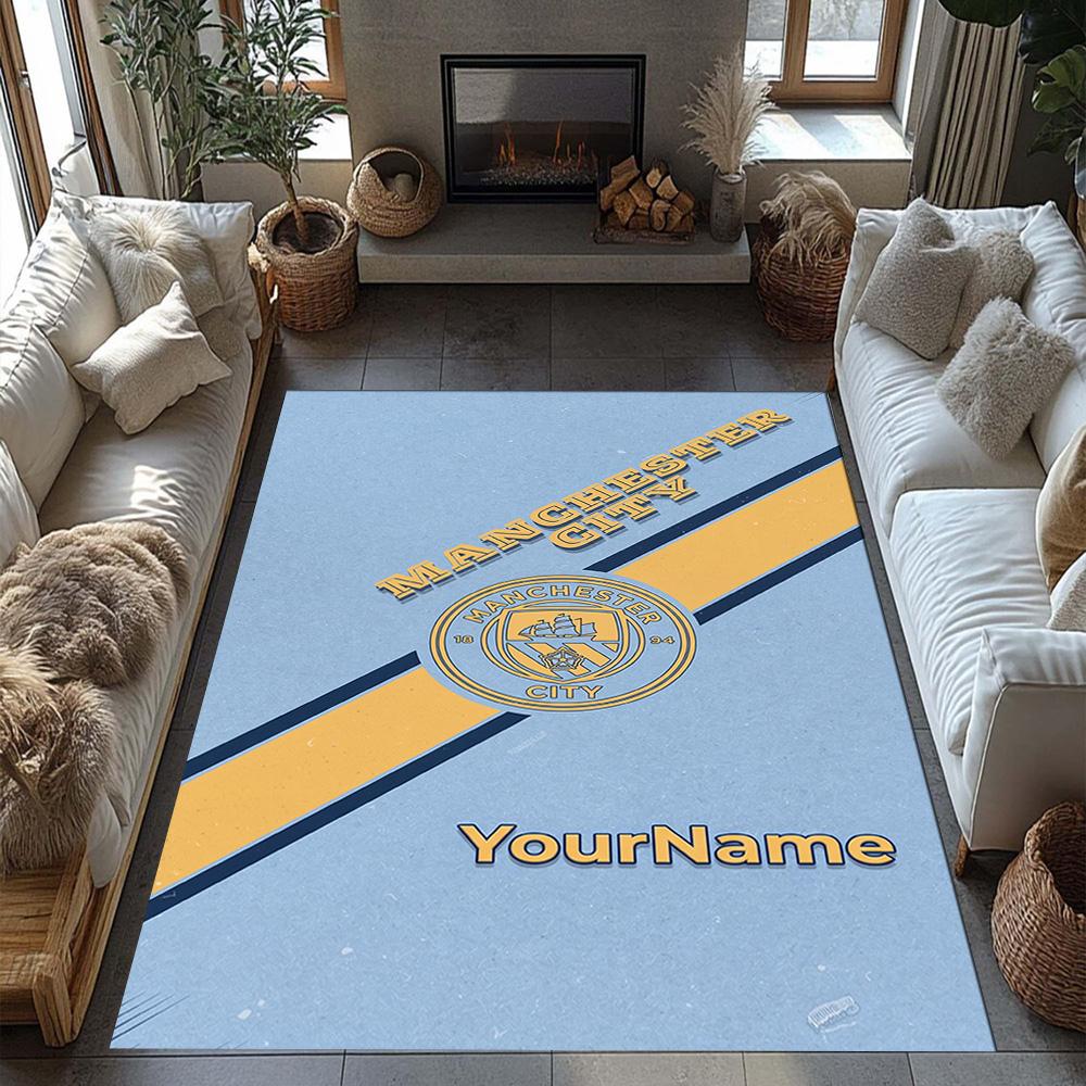 Manchester City Customize Text Area Rug Suitable for Game Room Study room Outdoor Foyer Anti-slip Rug Office home decor Gift for Festivals