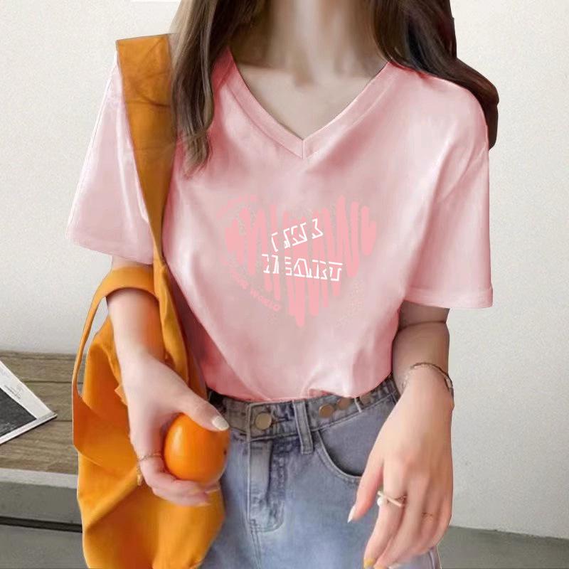 Heavy shoulder cotton white short-sleeved t-shirt women's summer new loose solid color bottoming shirt t-shirt top