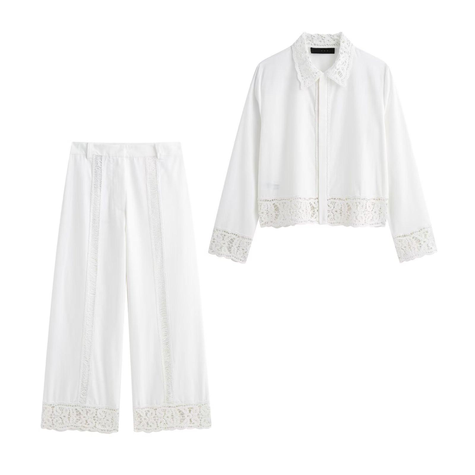 

TAOP&ZA Summer Women s Crochet Knit Shirt & Casual Pants Set Small