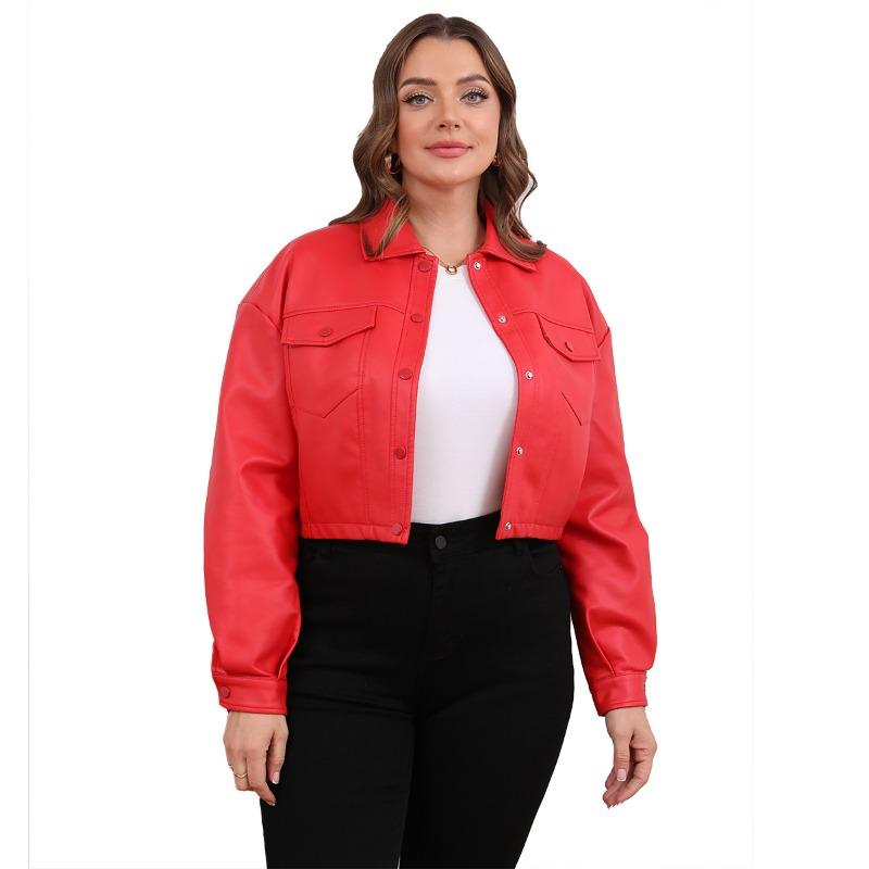 Spring and Autumn new loose casual leather jacket women's long-sleeved single-breasted women's short jacket lapel fashion