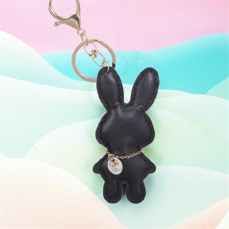 Fashionable Rabbit Keychain Artificial Leather Bunnys Pendant Keyring for Women Handmade Key Chain Bag Accessory