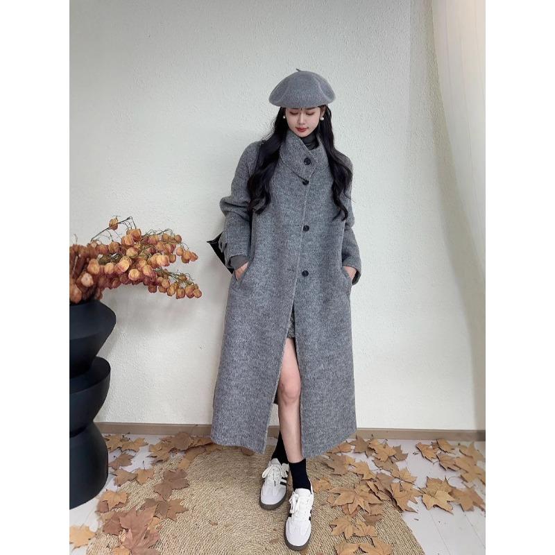 Classic and Fashionable Single-breasted Double-sided Cashmere Coat for Women, Autumn and Winter Style, Slimming Hepburn Style Woolen Coat