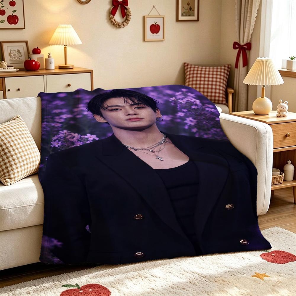 Young Man Against Purple Floral Background Theme Blanket Cozy Comfortable Throw Blanket For Living Room Sofa Bedroom Bed Lightweight Home Decor