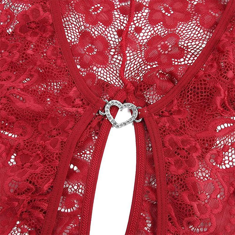 Crotchless Underwear For Women Lace Cutout Transparent Costumes Sexy Lingerie Deep V Open Bra Dress