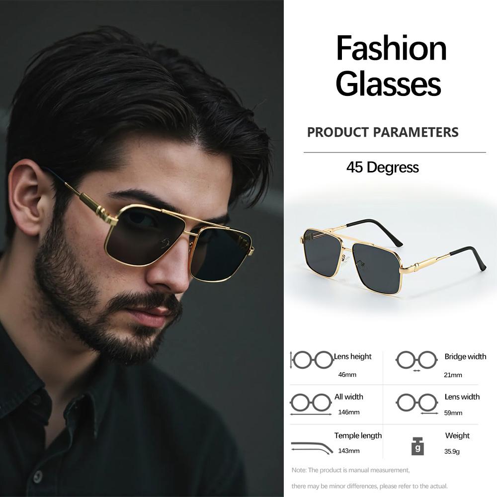 Square Frame Metal Double Beam Modern Sunglasses For Men Square Face Long Face Compatible Glasses Personalized Men Glasses