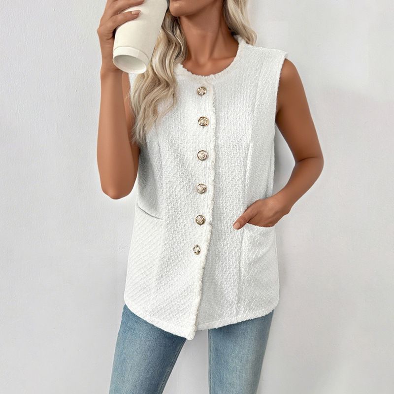 

2025 Autumn New Sleeve Outerwear Advanced Women Temperament Cardigan Vest White Top White S
