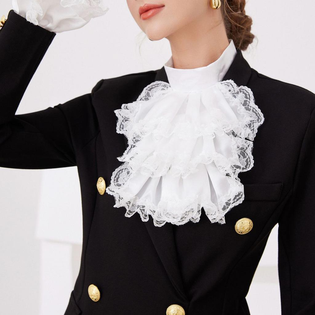Élégant col de costume victorien en dentelle à volants, col jabot pour fêtes d'Halloween, cosplay, costume de vampire