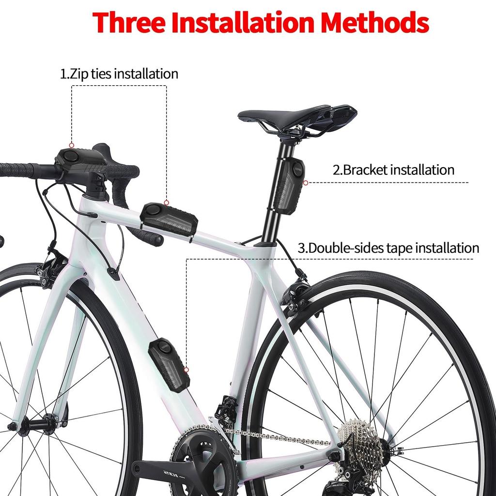 113 dB Remote Control Anti-Theft Bicycle Alarm, Electric Motorcycle Wireless Safety Vibration Bicycle Alarm,
