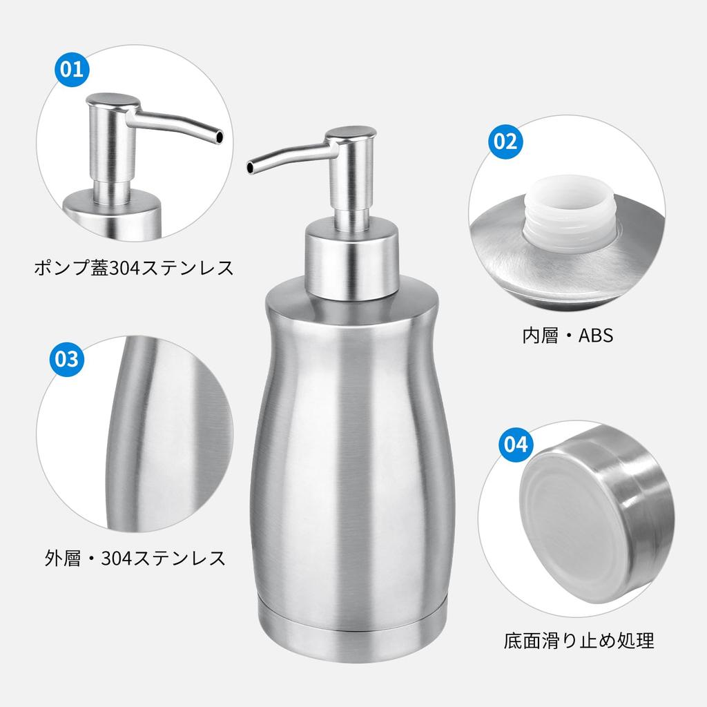 GLUBEE 304 Stainless Steel Hand Soap Detergent Dishwashing Refillable Pump Suitable for 400ml Capacity Dispenser, Stylish, Container, Detergent,