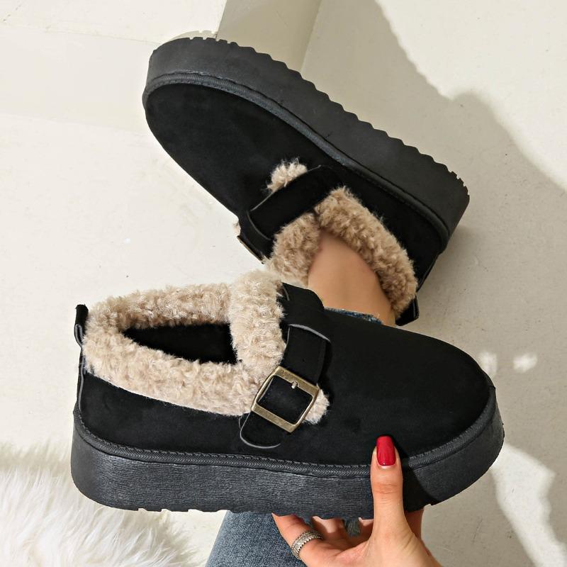 Foreign Trade New Muffin Thick-soled Wool Mouth Low-top Cotton Shoes Women's Northeast Winter Round Head Warm Velvet Buckle Snow Boots