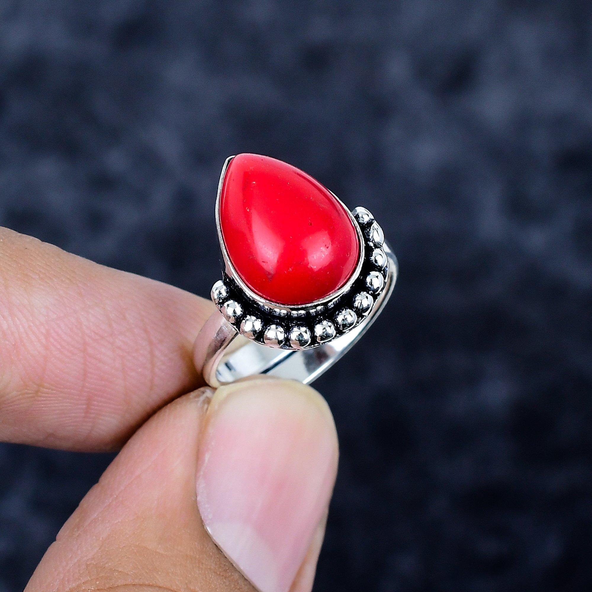 

Italian Red Coral Gemstone 925 Sterling Silver Jewelry Ring Size Adjustable MM-3437