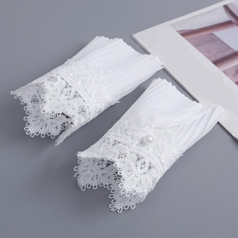 Embroidery Flower Wrist Cuffs Arm Sleeves Ruffled Design Multiuse Armwear Decorative Sleeves For Office Casual Outfit