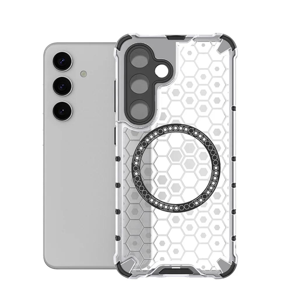 2 in1 Full Shockproof Magsafe Wireless Charging Case For Samsung Galaxy S24 S23 Ultra Plus A35 A55 S23FE Translucent Armor Cover