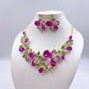 Sparkling Colorful Crystal Gemstone Necklace Earring Set Women Wedding Party Stage Accessory Floral Fashion Jewelry