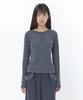 HUG YOUR SKIN Flower Henley Neck Long Sleeve Tee (Navy)