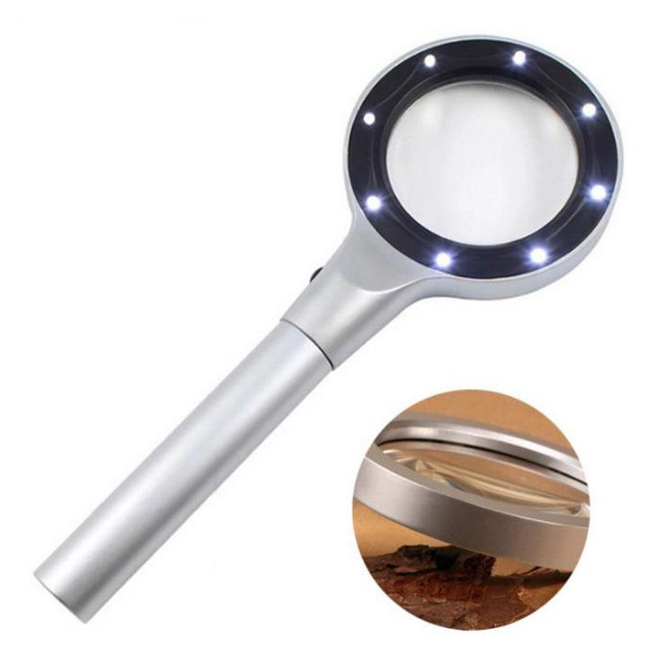 

Magnifier Zinc Alloy All Metal Optical Glass Lens with Two Levels of Led Lighting, Reading Book Magnifying Glass 5X