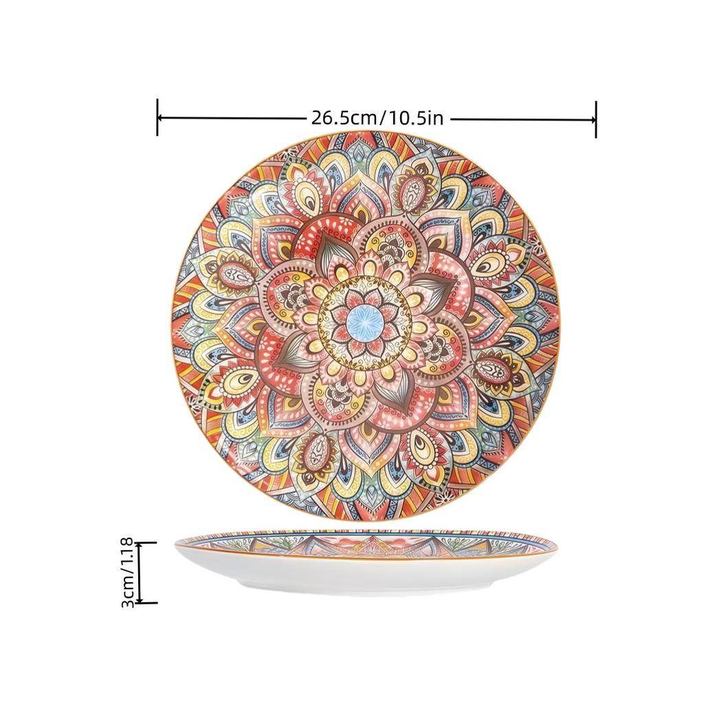 Bohemian-style Round Ceramic Plate Creative Shallow Plate High-end Exquisite Steak Plate 10-inch Pasta Plate