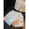 Women's White Lace Trim Patchwork Casual Wide-Leg Shorts - Summer Loose Fit, Versatile, Petite.
