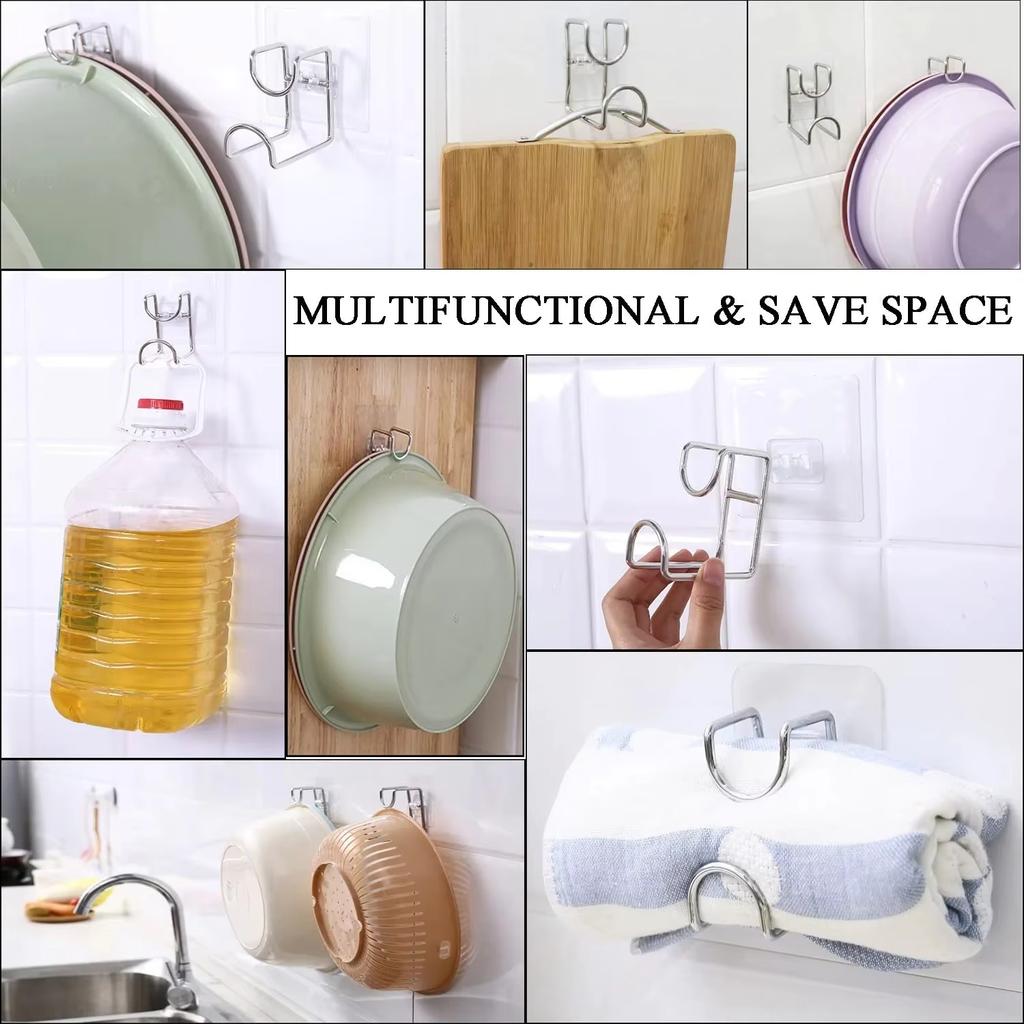Self-adhesive Hooks Wall Mounted Washbasin Storage Hooks Holders Bathroom Basin Storage Rack Holder Save Space Stainless Hooks