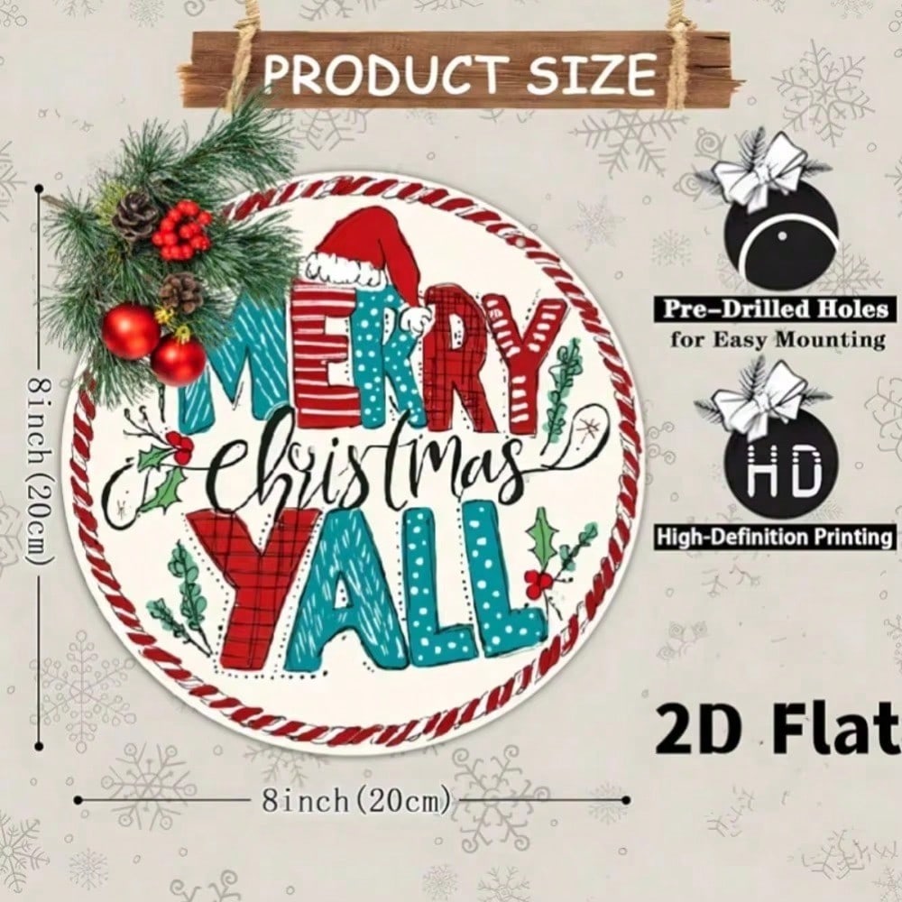88 Inch Round Merry Christmas Metal Wall Art, Indoor Outdoor Holiday Decor with Hooks
