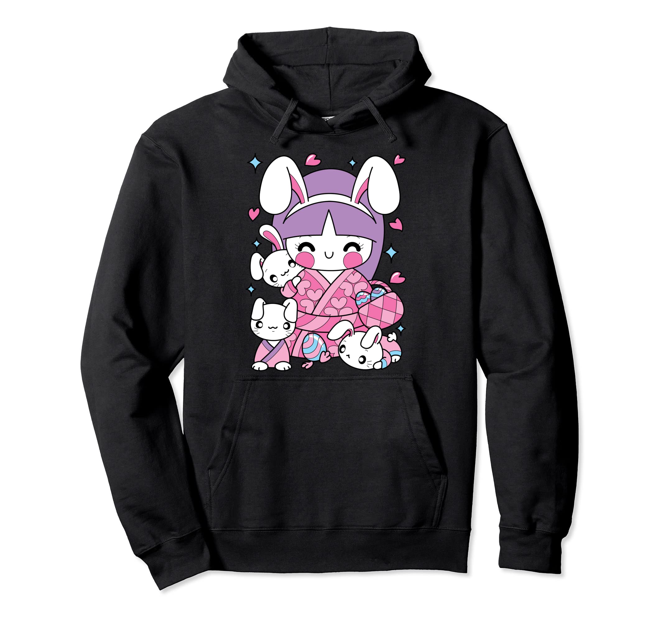 

Cute Kokeshi Doll Girl Easter Bunny Hoodie чёрный