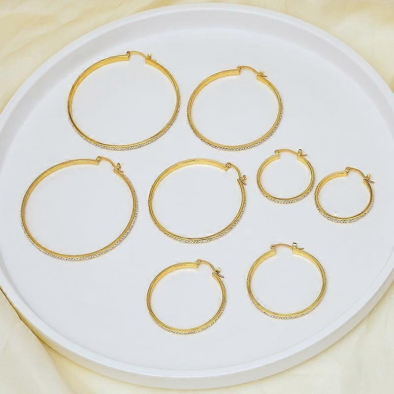 Sterling Silver/Gold Plated Zircon Hoop Earrings, Lightweight & Hypoallergenic, Compatible with Women (30–70mm)