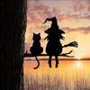 Halloween Black Cat Witch Broom Silhouette Garden Outdoor Stake Statue Decor