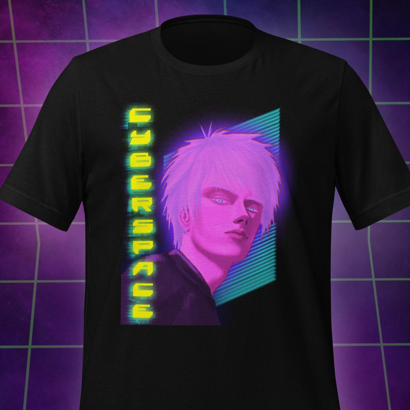 Cyberpunk Graphic T-Shirt: Neon Vaporwave Design S