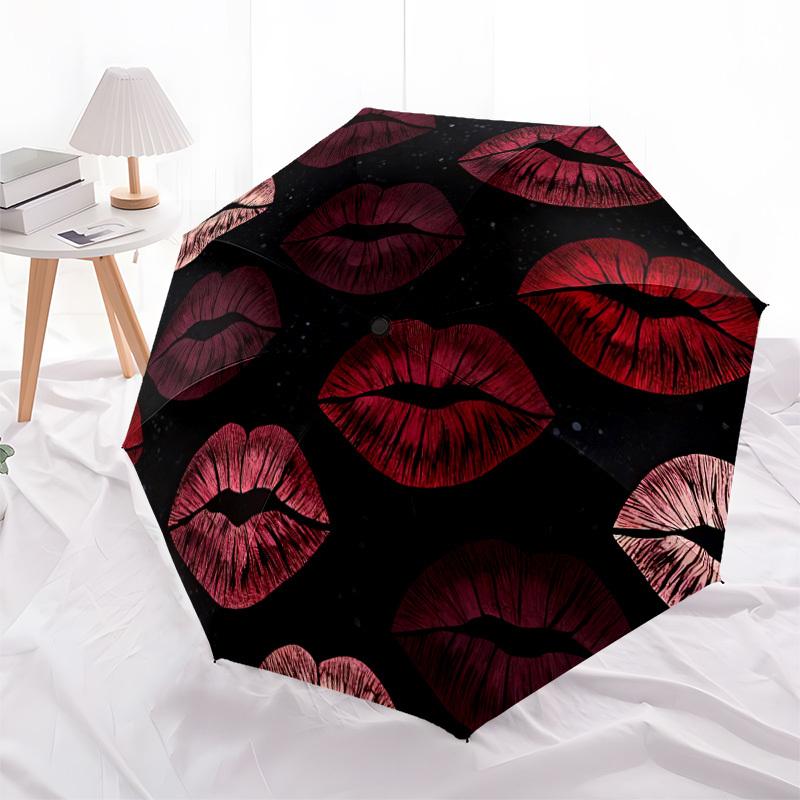 1pc Lips Print Pattern Automatic Open/Close Umbrella, Compact Travel Umbrella, 8-Rib Sturdy Frame - Ideal Gift for Friends yy251118038