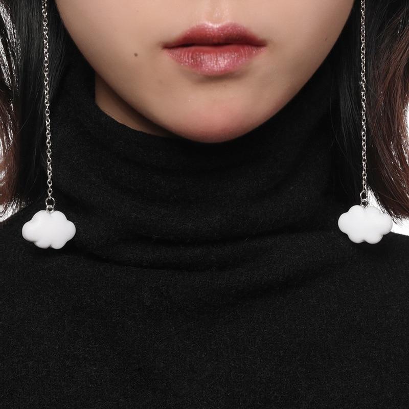 Fashion Korea Style White Dangling Earrings for Women Cute Simple Cloud Earrings with Chain SImple Ladies Ears Jewellery