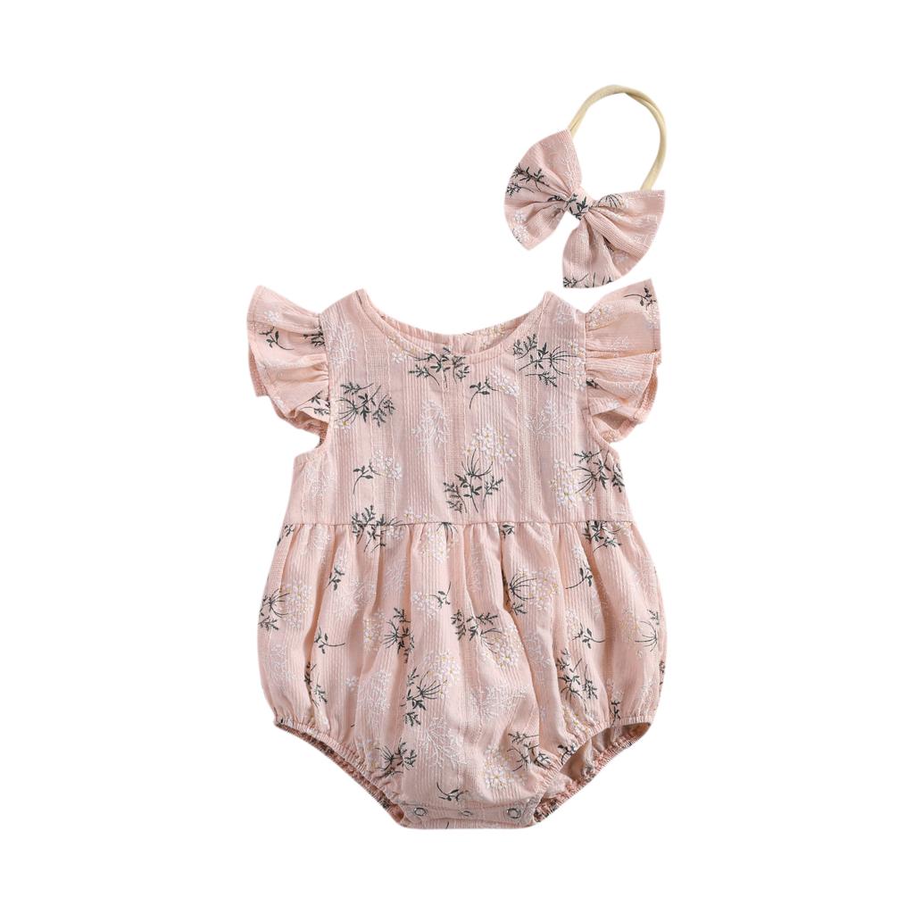 Newborn Infant Baby Girls Romper Cotton Fly Sleeve Floral printed Jumpsuit With Headband Toddler Soft Clothes Outfits