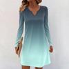 Women's Long-sleeved Casual Midi Dresses V-Neck Print  Casual Dress