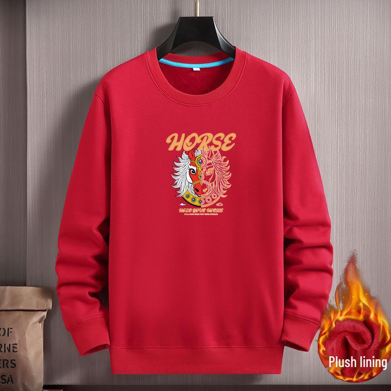 

Men s Korean Style Winter Velvet Hoodie - Year of the Horse Design XL