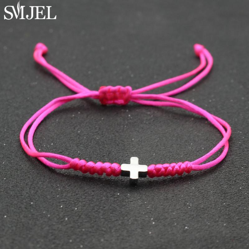 Vintage Tiny Cross Charm Handmade Adjustable Braided Bracelet for Women Lucky Black Red Rope Chain Bracelets New Year Gifts