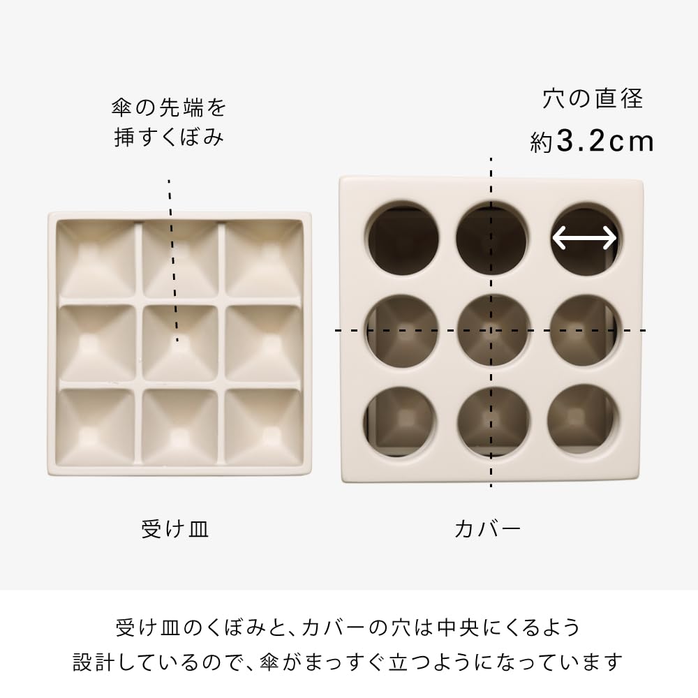 ideaco CUBE Stone Sand Black Umbrella Stand, 9-Holder Capacity, 14cm Wide x 14cm Deep x 17.5cm High