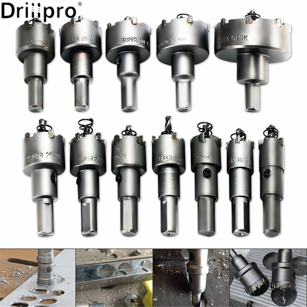 

Drillpro 12 шт. 15 мм-50 мм металлическая кольцевая пила, набор зубьев, набор сверл, резак из сплава нержавеющей стали по дереву, универсальный инструмент для резки металла
