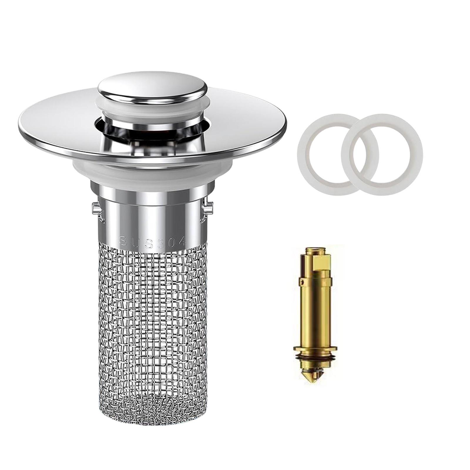 Pop-Up Bathroom Sink Drain with Anti-Clogging Basket Stopper, Brushed Nickel Finish, Easy Installation, Durable Design One Size