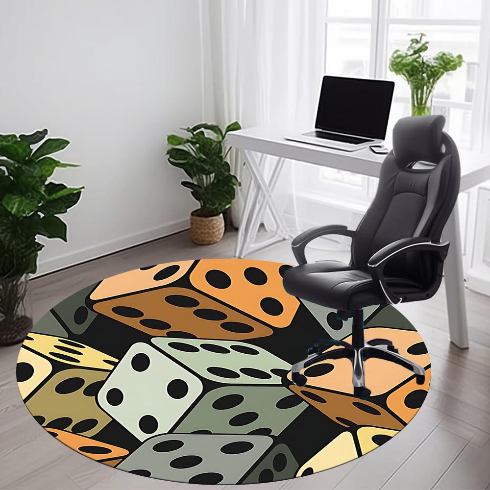 1pc Dice Pattern Office Round Area Rug,  Mat Suitable ForOffice, Under Office Chairs Bedroom Living Room Home Decor, Room Deco