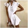 Wish Ladies Solid Color Washed Wrinkled Lace Summer Cool Dress