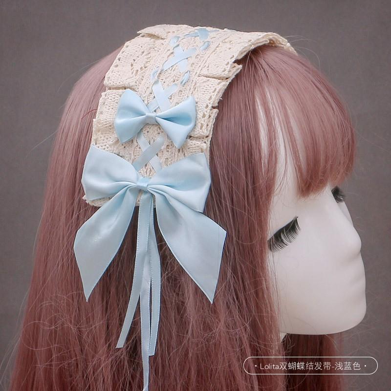 Handmade Sweet Lolita Hair Accessory Set - Lace Bow Clip Headband Tea Party Style