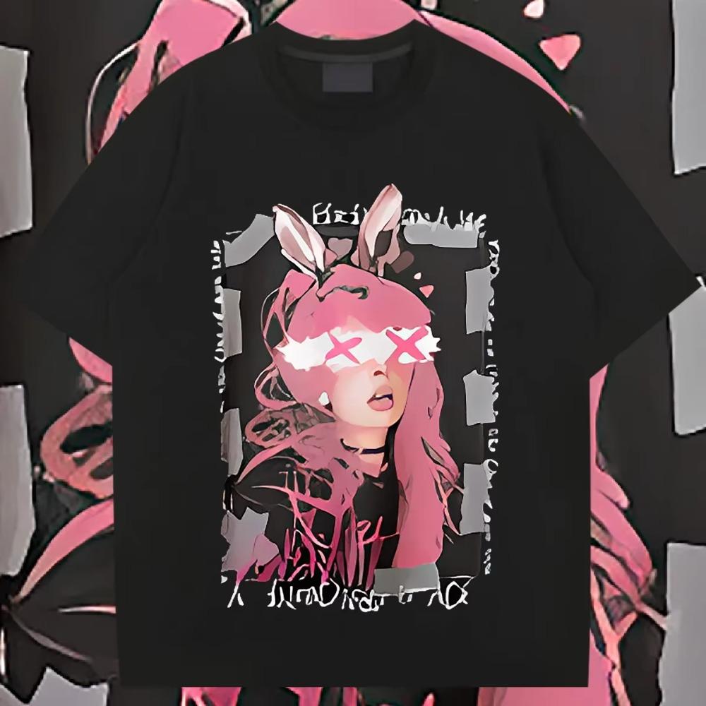 Anime Gril Loose Oversized Tees Retro Harajuku For Men Shirt  Rap Style T Shirt Casual Style Clothes Breathable Tops