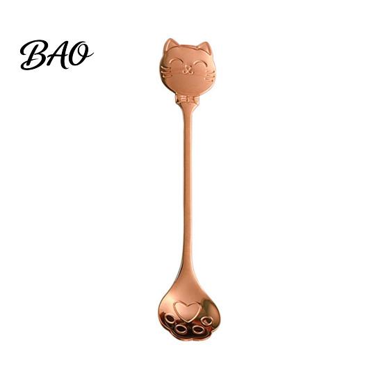 Cat Shaped Handle Spoon Coffee Spoon, Stainless Steel Paw Claw Teaspoon, Embossed Design Multi-Color Electroplated Stirring for Ice Cream Yogurt
