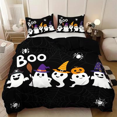 Halloween süße Geister Bettbezüge 3D-bedruckte Bettbezüge Kissenbezüge Weiches und bequemes Bettwäsche-Set maschinenwaschbar