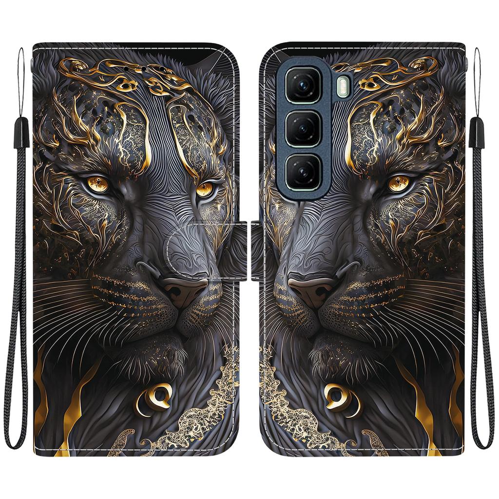 Handmade PU Leather Flip Case for Infinix Hot 50 4G (X6882, X6882B) Anti-Slip Shockproof Cover with Wrist Strap & Heart/Rose Cat Designs