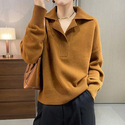 Haut pour Femmes Automne Hiver Grande Taille Ample Manches Longues Tricot Col V Pull Amincissant Couleur Unie Pulls Haut