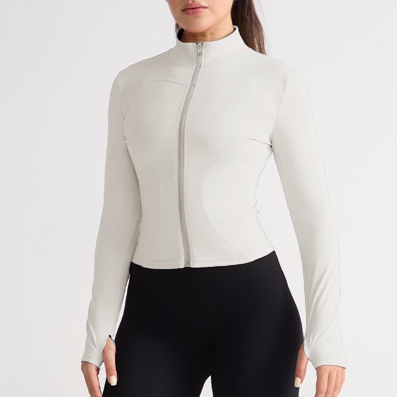 

Lulu Yoga Wear Stand Collar Quick-Dry Long-Sleeve Jacket - Slim Fit, High Stretch for Autumn/Winter Fitness and Running. Medium брудно-білий